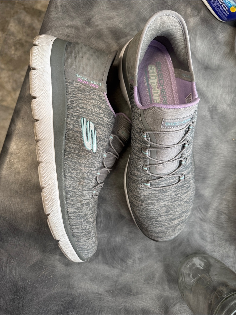 Skechers Women's Gray Slip-On Athletic Sneakers with Lavender Accents